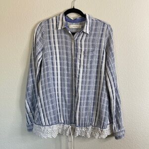 Anthropologie Isabella Sinclair button-down shirt blouse blue white plaid small